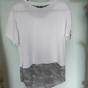 Urban Id Longline 2 Tone White And Camo Short Sleeve Crew Neck